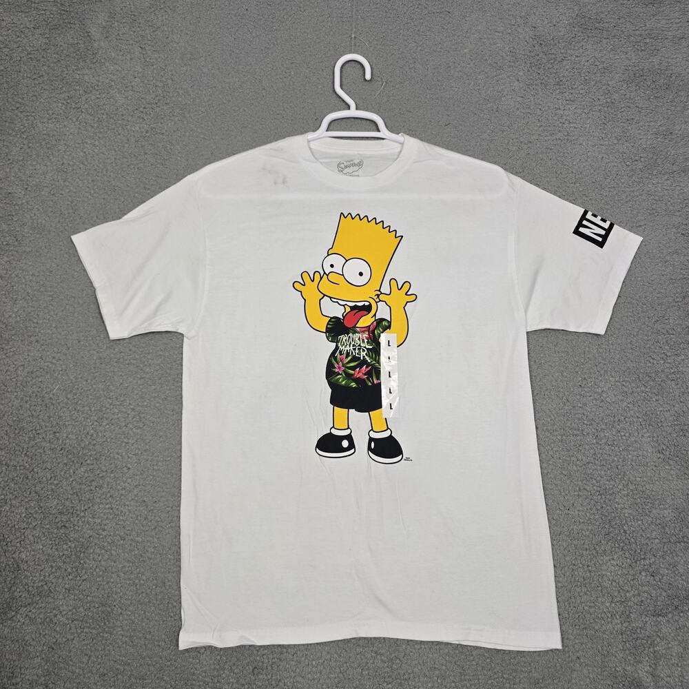 Neff Simpsons Bart Simpson Shirt Mens Large White Crew Neck New Flaw See Descrip